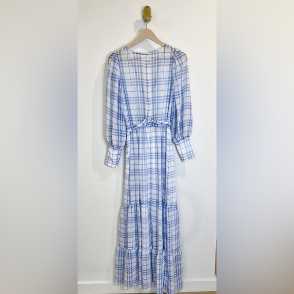 Bec + Bridge Alexa Blue White Gingham V Neck Belted Maxi Dress US 2 - Picture 7 of 14